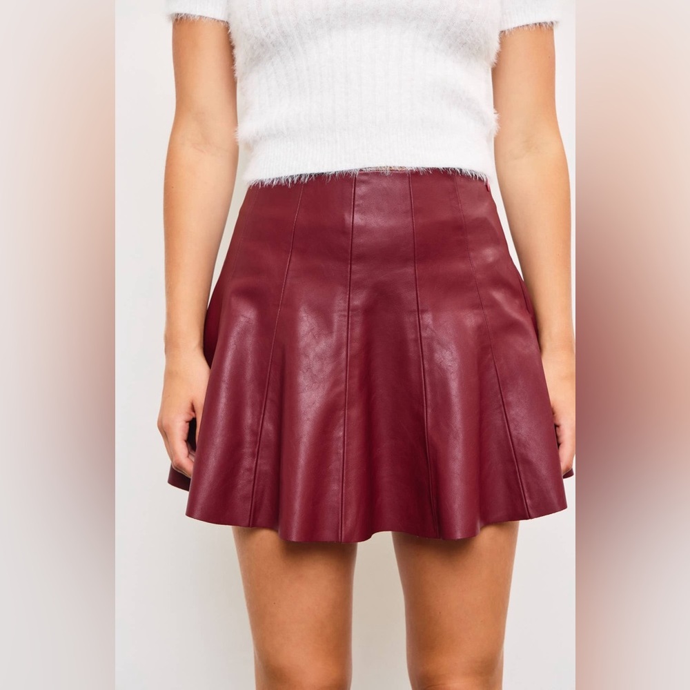 Brynn Flared Leather Skort in Burgundy